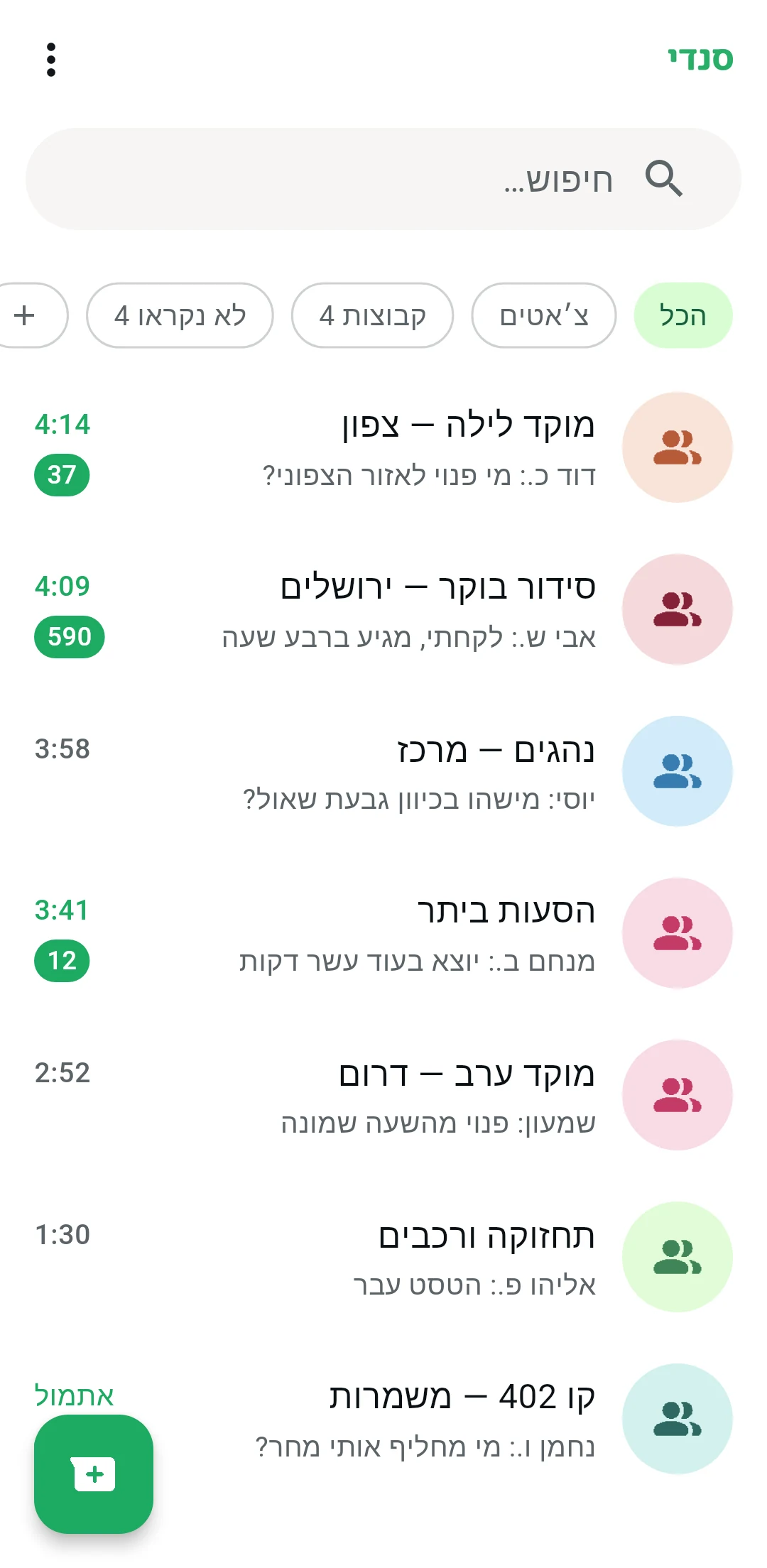רשימת הצ'אטים בסנדי